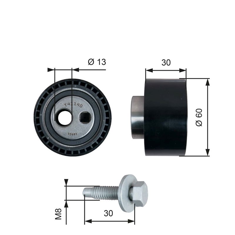 Tensioner Pulley, timing belt GATES T41140