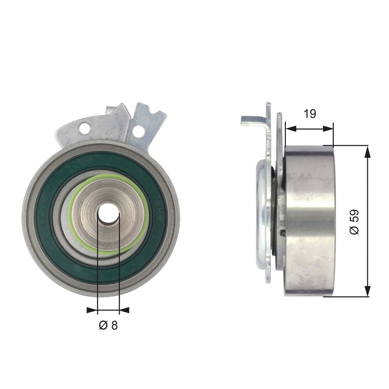 Tensioner Pulley, timing belt GATES T43038