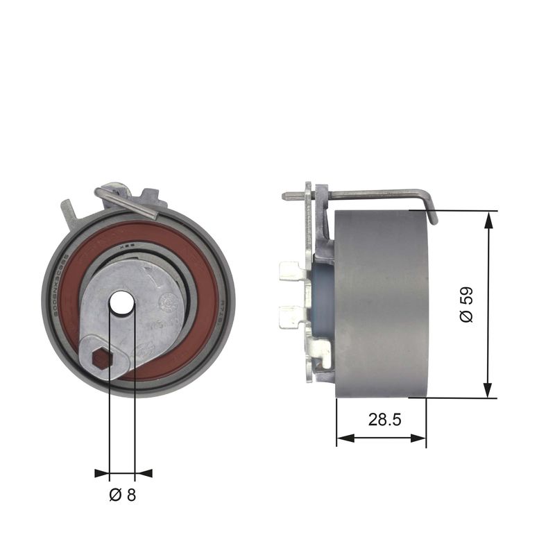 Tensioner Pulley, timing belt GATES T43126