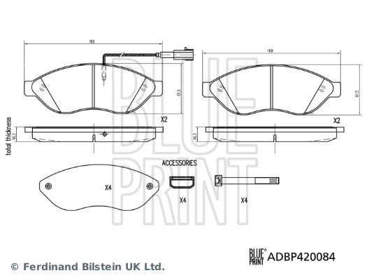 Комплект гальмівних накладок, дискове гальмо BLUE PRINT ADBP420084