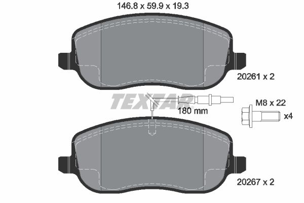 Комплект гальмівних накладок, дискове гальмо TEXTAR 2026101