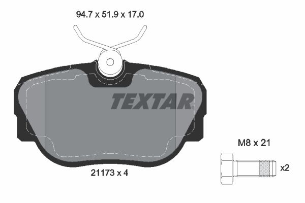 Комплект гальмівних накладок, дискове гальмо TEXTAR 2117302