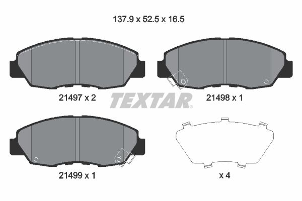 Комплект гальмівних накладок, дискове гальмо TEXTAR 2149704