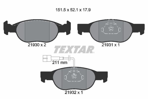 Комплект гальмівних накладок, дискове гальмо TEXTAR 2193002