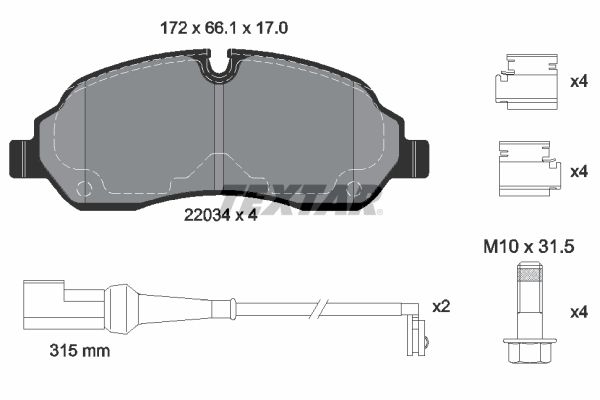 Комплект гальмівних накладок, дискове гальмо TEXTAR 2203401