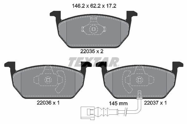 Комплект гальмівних накладок, дискове гальмо TEXTAR 2203501