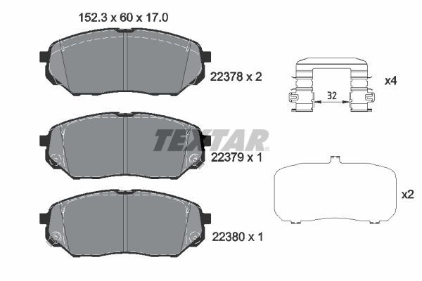 Комплект гальмівних накладок, дискове гальмо TEXTAR 2237801