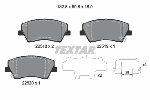 Комплект гальмівних накладок, дискове гальмо TEXTAR 2251801