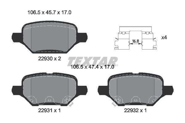 Brake Pad Set, disc brake TEXTAR 2293001