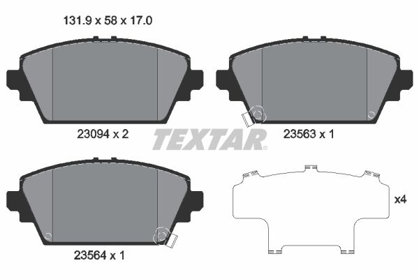 Комплект гальмівних накладок, дискове гальмо TEXTAR 2309401