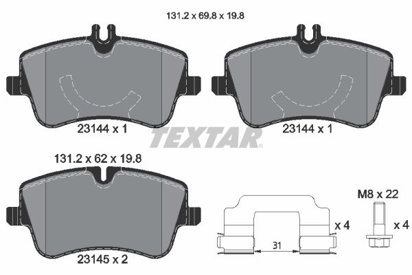 Комплект гальмівних накладок, дискове гальмо TEXTAR 2314401