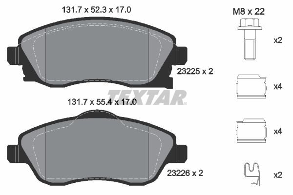 Комплект гальмівних накладок, дискове гальмо TEXTAR 2322501