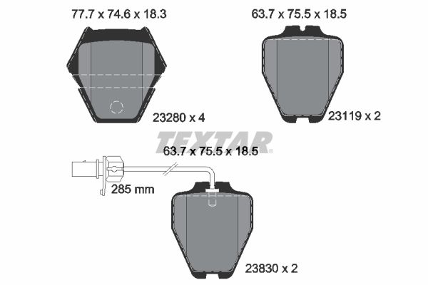 Stabdžių trinkelių rinkinys, diskinis stabdys TEXTAR 2328001