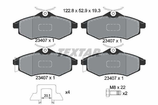 Stabdžių trinkelių rinkinys, diskinis stabdys TEXTAR 2340702