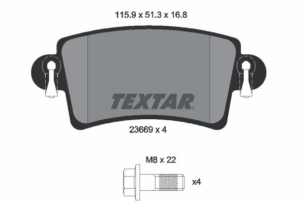 Комплект гальмівних накладок, дискове гальмо TEXTAR 2366901