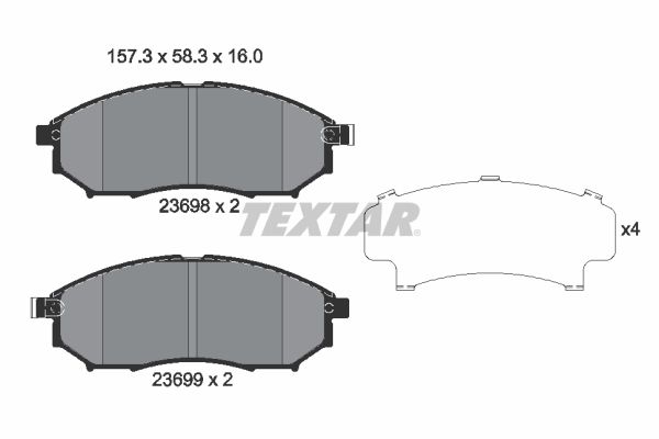 Комплект гальмівних накладок, дискове гальмо TEXTAR 2369801