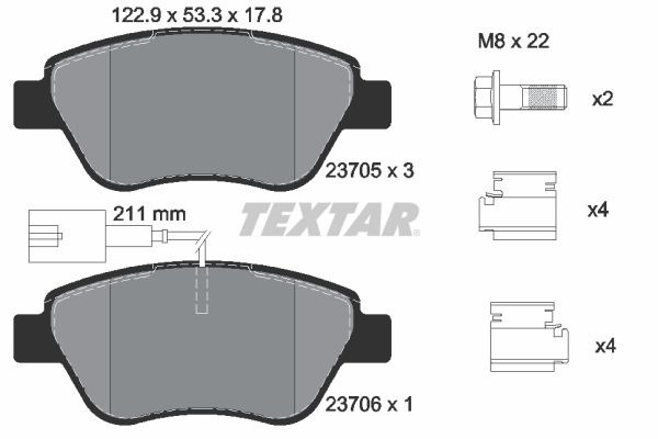 Stabdžių trinkelių rinkinys, diskinis stabdys TEXTAR 2370502