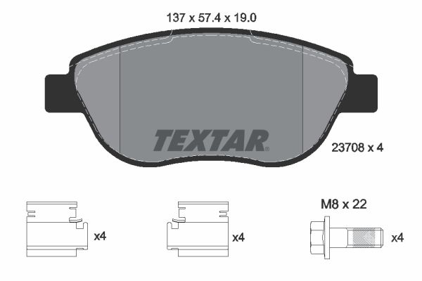 Комплект гальмівних накладок, дискове гальмо TEXTAR 2370803