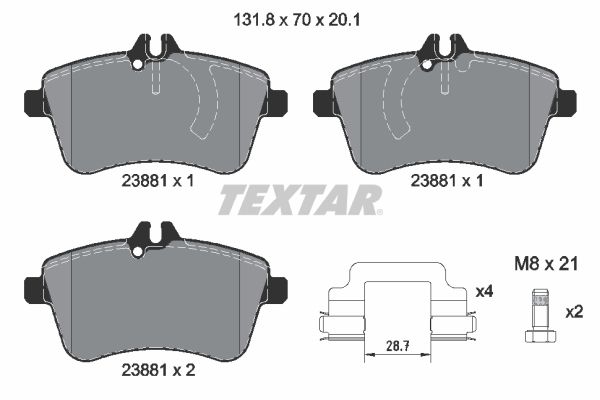 Комплект гальмівних накладок, дискове гальмо TEXTAR 2388101