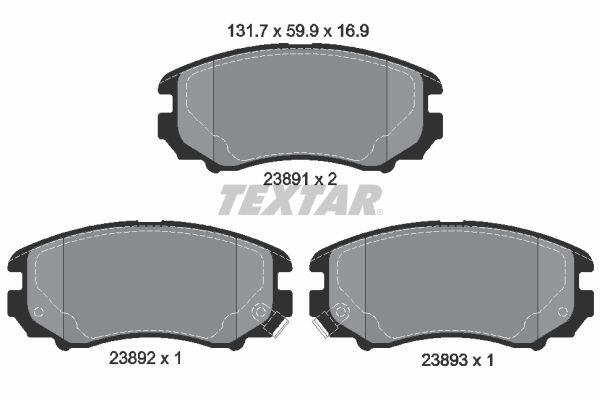 Комплект гальмівних накладок, дискове гальмо TEXTAR 2389101