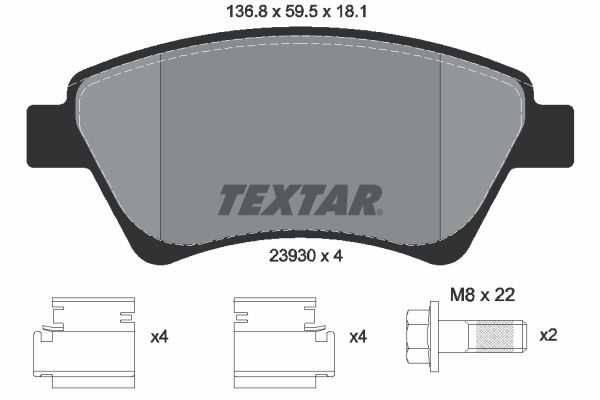 Stabdžių trinkelių rinkinys, diskinis stabdys TEXTAR 2393001