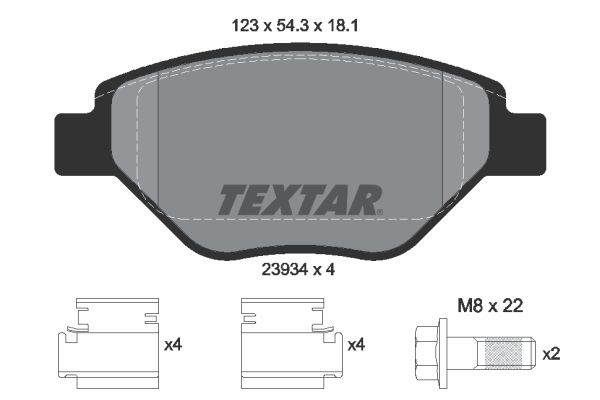 Комплект гальмівних накладок, дискове гальмо TEXTAR 2393401