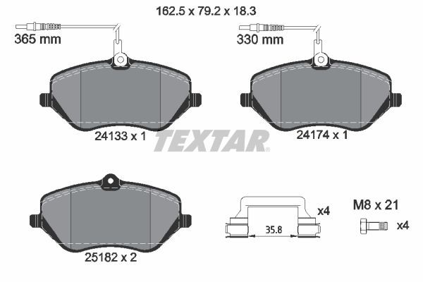 Комплект гальмівних накладок, дискове гальмо TEXTAR 2413303