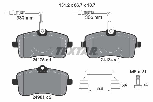 Stabdžių trinkelių rinkinys, diskinis stabdys TEXTAR 2417501