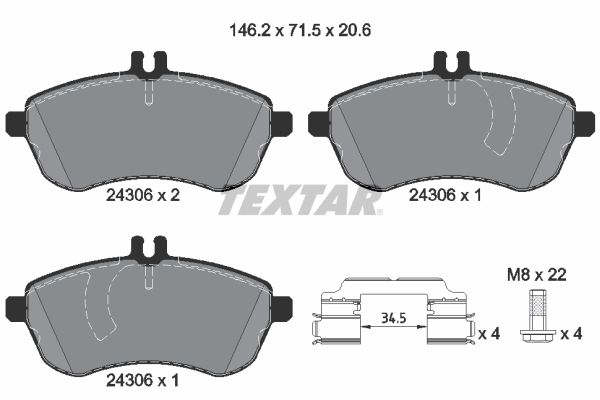 Комплект гальмівних накладок, дискове гальмо TEXTAR 2430601