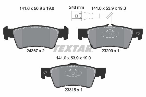 Комплект гальмівних накладок, дискове гальмо TEXTAR 2436704