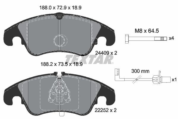 Комплект гальмівних накладок, дискове гальмо TEXTAR 2440903