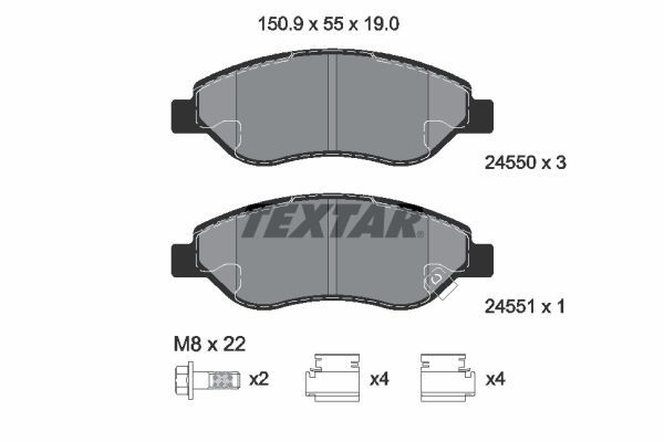 Комплект гальмівних накладок, дискове гальмо TEXTAR 2455001