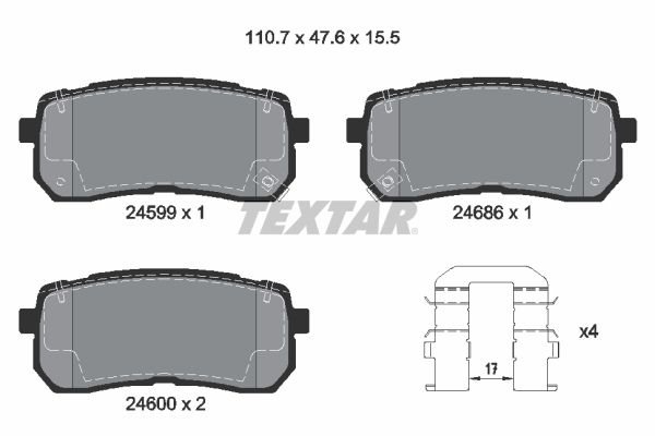 Комплект гальмівних накладок, дискове гальмо TEXTAR 2459901