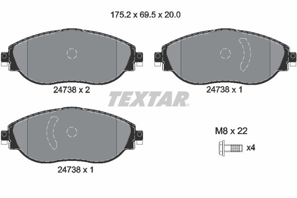 Комплект гальмівних накладок, дискове гальмо TEXTAR 2473806