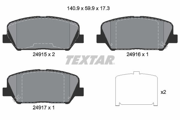 Stabdžių trinkelių rinkinys, diskinis stabdys TEXTAR 2491501