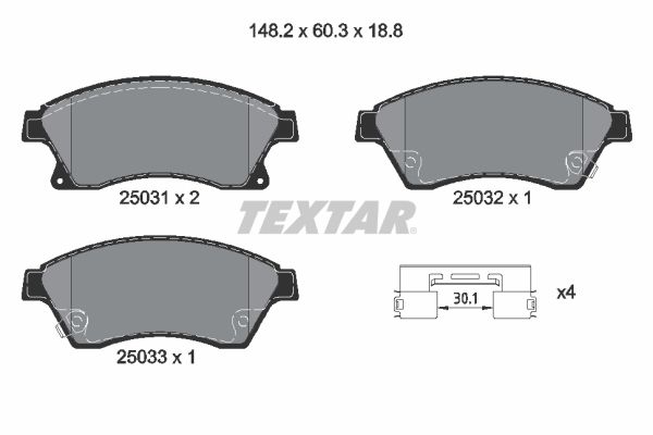 Комплект гальмівних накладок, дискове гальмо TEXTAR 2503101