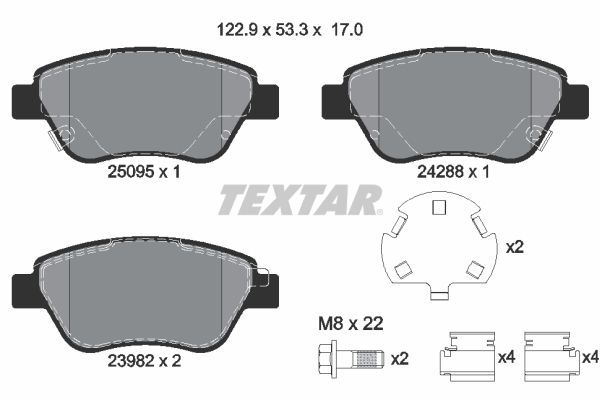 Комплект гальмівних накладок, дискове гальмо TEXTAR 2509501