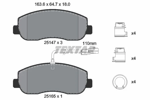 Stabdžių trinkelių rinkinys, diskinis stabdys TEX 2514706