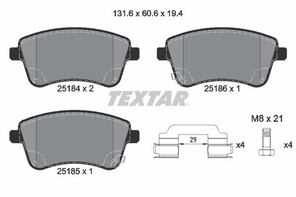 Stabdžių trinkelių rinkinys, diskinis stabdys TEXTAR 2518401