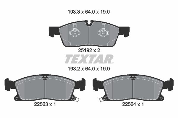 Комплект гальмівних накладок, дискове гальмо TEXTAR 2519209