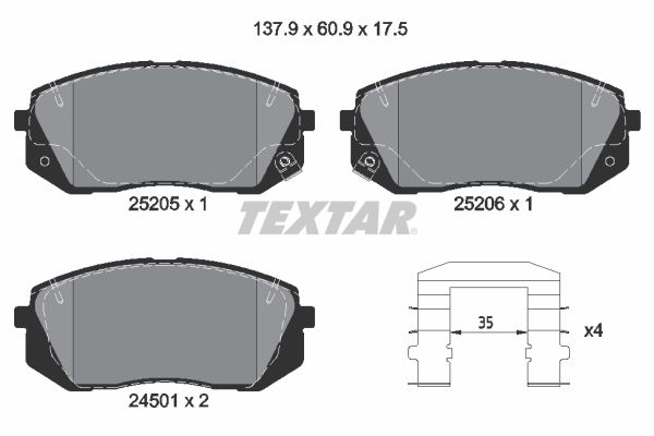 Комплект гальмівних накладок, дискове гальмо TEXTAR 2520501