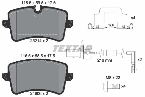 Stabdžių trinkelių rinkinys, diskinis stabdys TEXTAR 2521402