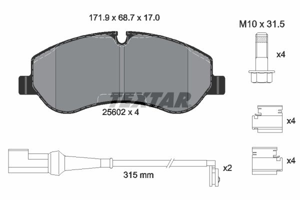 Комплект гальмівних накладок, дискове гальмо TEXTAR 2560201