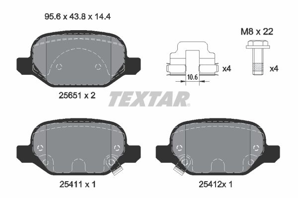 Комплект гальмівних накладок, дискове гальмо TEXTAR 2565101