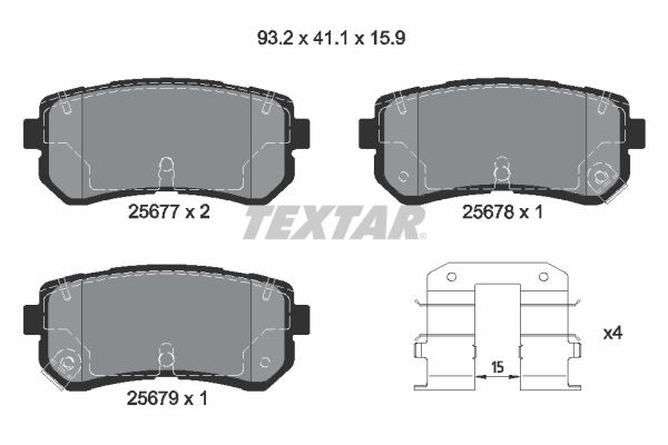 Комплект гальмівних накладок, дискове гальмо TEXTAR 2567701