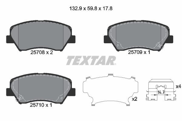 Комплект гальмівних накладок, дискове гальмо TEXTAR 2570801