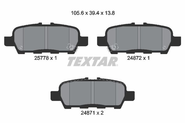 Комплект гальмівних накладок, дискове гальмо TEXTAR 2577801