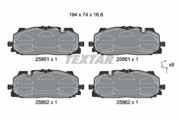 Комплект гальмівних накладок, дискове гальмо TEXTAR 2586101