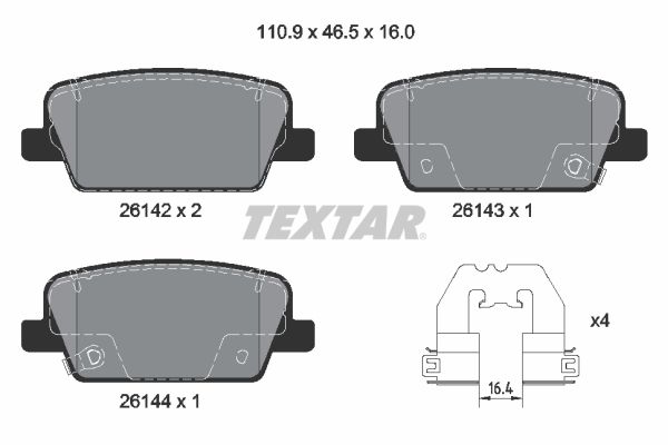 Комплект гальмівних накладок, дискове гальмо TEXTAR 2614201