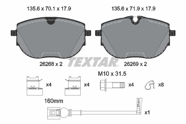 Комплект гальмівних накладок, дискове гальмо TEXTAR 2626801